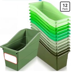 12-Pack Plastic Book Bins Green Tones