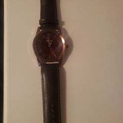 Seiko Watch With Leather Strap. Lavender Bezzel Interior 