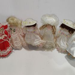 Lot Of 6 Vintage Porcelain Dolls Made In China Each One Comes With Stand