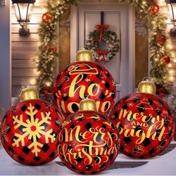 4 Pcs Giant Inflatable Christmas Ball 24" Inch Decorated Ornaments Ball Large Outdoor Decorations for Xmas Holiday Yard Porch Lawn Outside Decor (Plai
