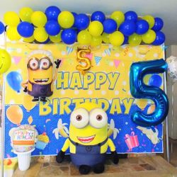 Minions Birthday Backdrop And Helium Balloon 