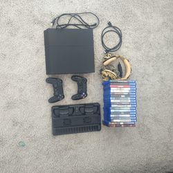 PS4 Bundle - 1 TB Console, 18 Physical Games, Headphones, Docking Station, 2 Controllers & Original Cables