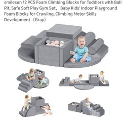 smilesun 12 PCS Foam Climbing Blocks for Toddlers with Ball Pit, Safe Soft Play Gym Set，Baby Kids' Indoor Playground Foam Blocks for Crawling, Climbin