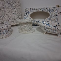 5 PC Bathroom Vinage Blue  Cermic Set