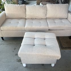 3 seats sofa with storage ottoman-never used 77”x27”