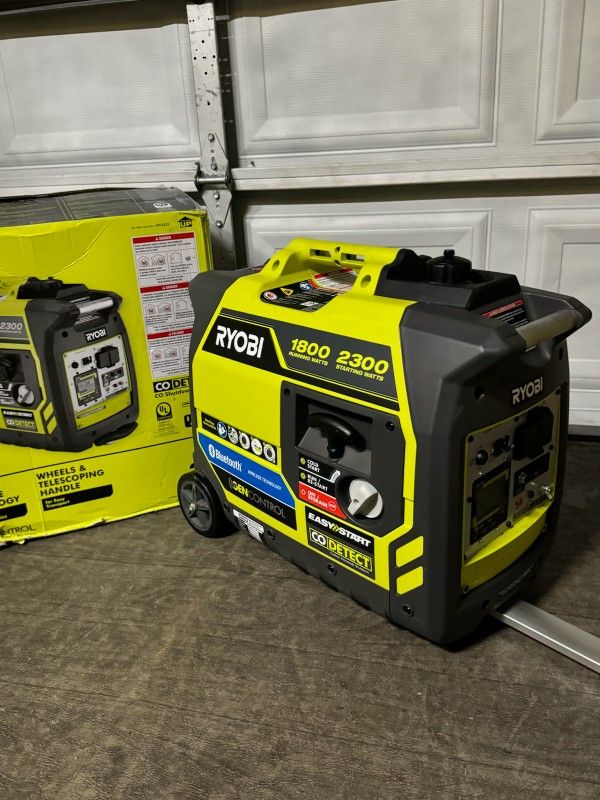 Riobi 2,300-Watt Recoil Start Bluetooth Super Quiet Gasoline Powered Digital Inverter Generator with CO Shutdown Sensor