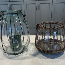 2 Large glass Vases/vessels/candleholders