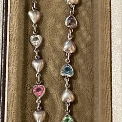 Vintage Sterling Silver Multi Gemstone Heart Necklace 18”