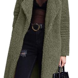 Women's Fuzzy Fleece Lapel Open Front Long Cardigan Coat Faux Fur Warm Winter Outwear Jackets