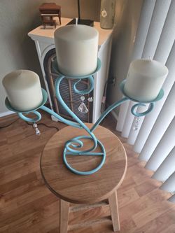 Tiffany Blue 3-Tier Metal Candelabra with Crystal Accents