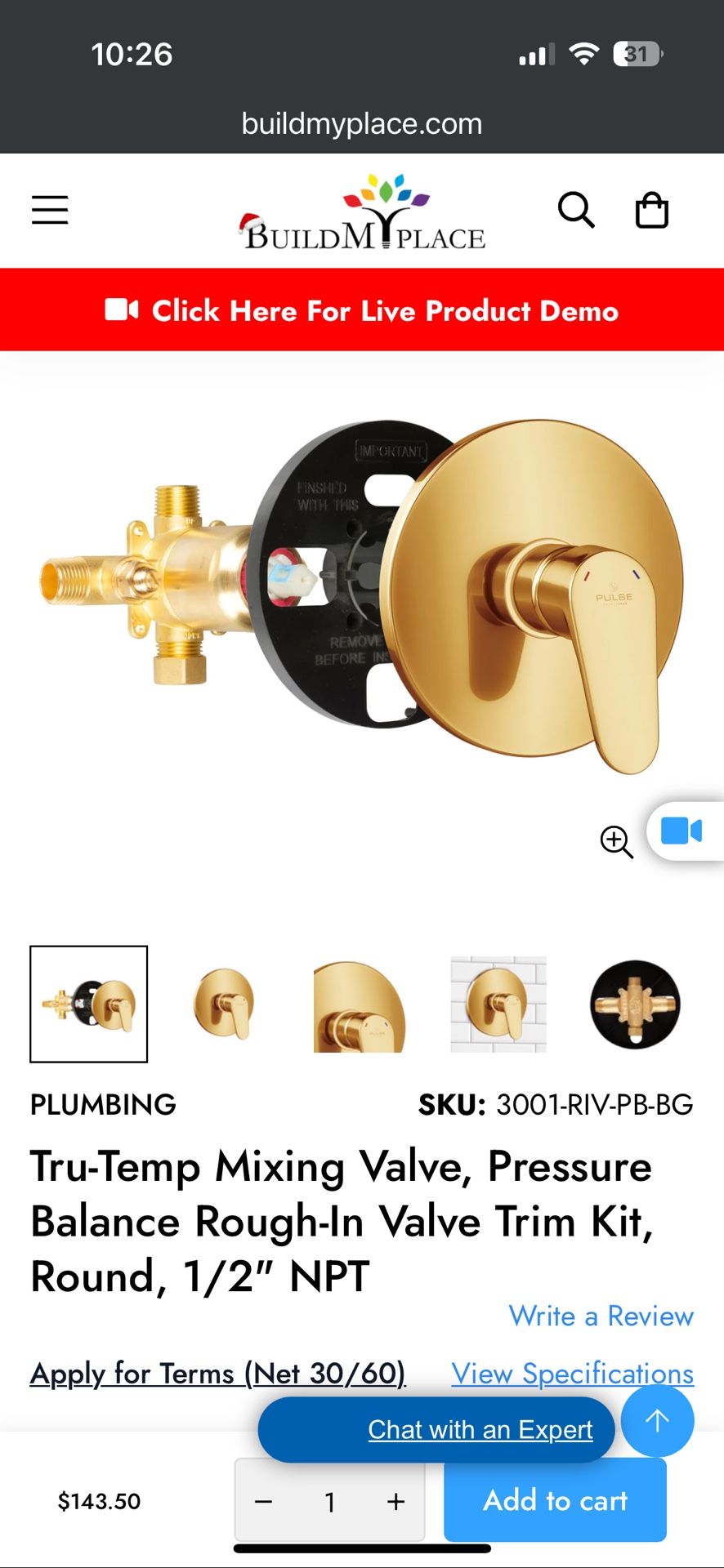 Gold Shower Faucet  Tru-temp