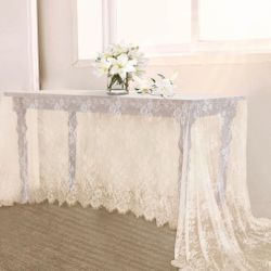B-COOL Ivory Lace Tablecloth 60 X120 Inches Rectangle Vintage Embroidered Bridal Wedding Tablecloths Sheer Overlay For Rustic Outdoor Party Reception