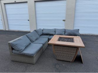 5 Piece Sectional Sofa Patio Set With Fire Pit Table