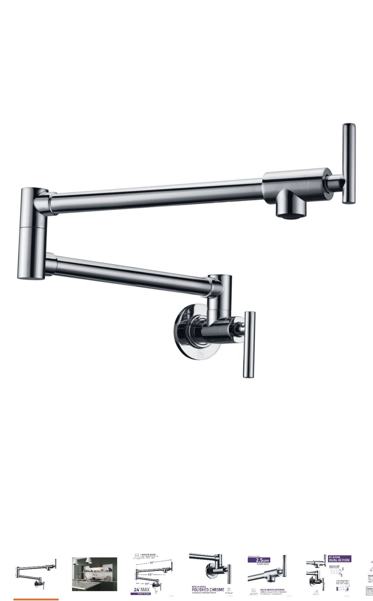 Kitchen Faucet, Braccia Series 24 in. Wall Mounted Potfiller in Polished Chrome