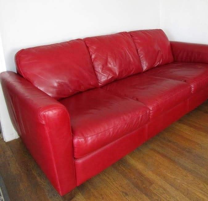 Red real leather couch
