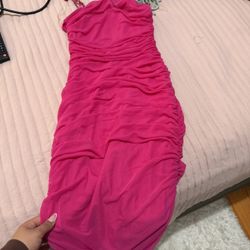 Hot Pink Long Midi Dresss Ruched