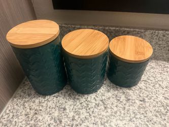 3-Piece Kitchen Canister Set – teal with Bamboo Lids
