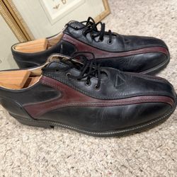 Mens size 9.5 Golf Copenhagen black & burgundy leather golf shoes needs spikes 