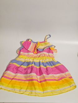 Pink, yellow, and blue horizontal striped baby dress #babygirl #stripes
