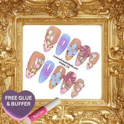 Malibu Vibes - Handmade Press On Nails - Short Almond - FREE GLUE & BUFFER