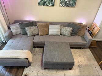 Gray Sectional Sofa/Futon with Ottoman