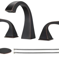 Oil Rubbed Bronze Widespread Bathroom Faucet, 2 Handle 8 Inch Brass Bathroom Sink Faucet for 3 Hole Lavatory Faucet with Pop Up Drain and Supply Hose
