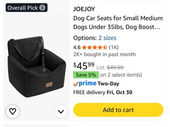 JOEJOY Dog Car Seats for Small Medium Dogs Under 35lbs, Dog Booster Seat with Detachable Washable Cover and Cushion, Memory Foam Pet Car Seat with Saf