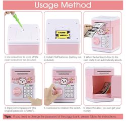 Electronic Cat Piggy Bank for Kids Cash Cartoon ATM Money Saver Bank for Kids with Password & Music Great Gift Toy for Kids Children (Pink)
