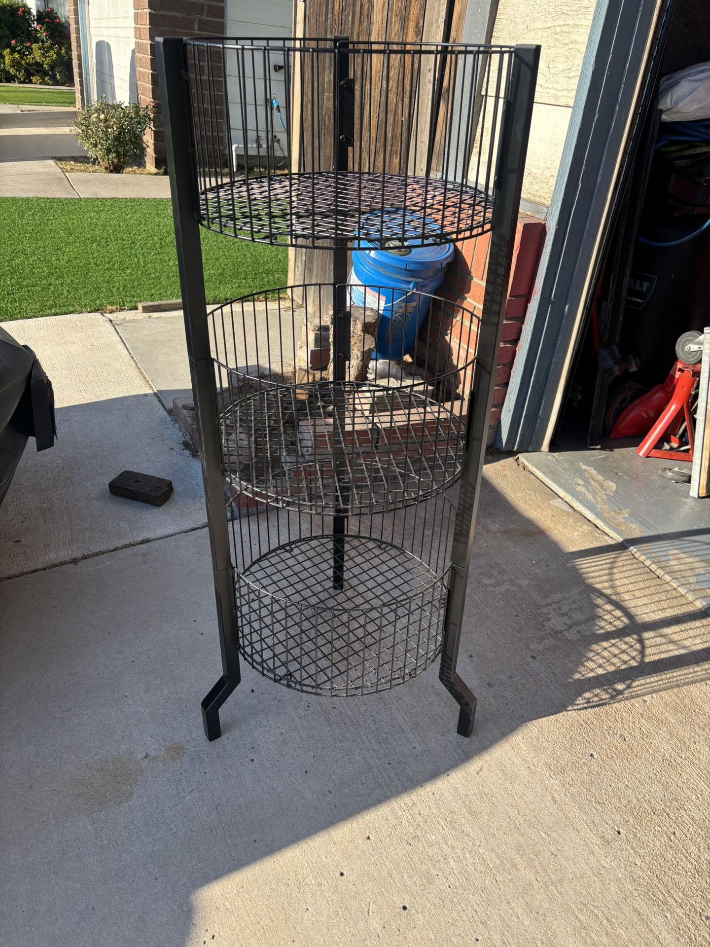 3 Level Wire Basket Display Rack - Storage Bins - Round Bins - Metal Frame - 3 Tier Bin - Baskets - Organizer