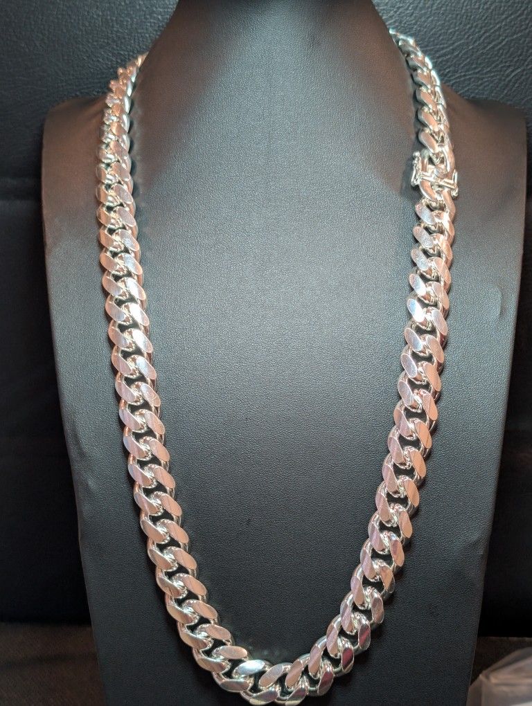26" 14.9MM Sterling Silver 925 Miami Cuban Necklace 319.57 Grams!!