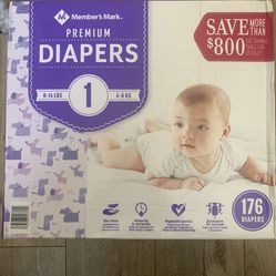 Members Mark Premium Baby Diapers Size 1 - 176 ct. (8 - 14 Ibs.)