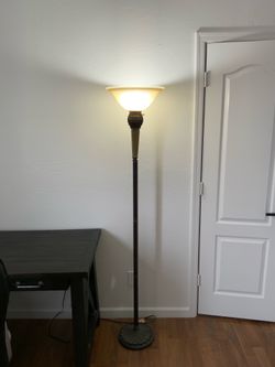 6 Foot Floor Torchiere Bronze Gold Lamp Glass Shade