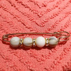 Medium Size Beaded Brooch With Rhinestones 