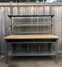 ULINE Heavy-Duty Industrial Packing Table & Workbench with Upper Racks & Dividers
