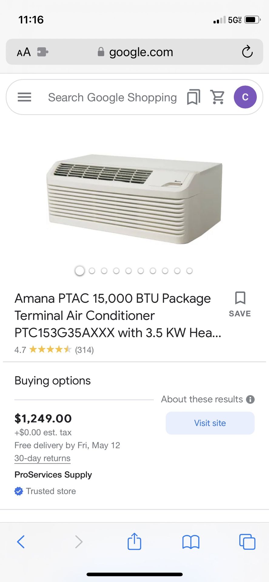 Amana PTAC Model PTH153G35AXXXGA