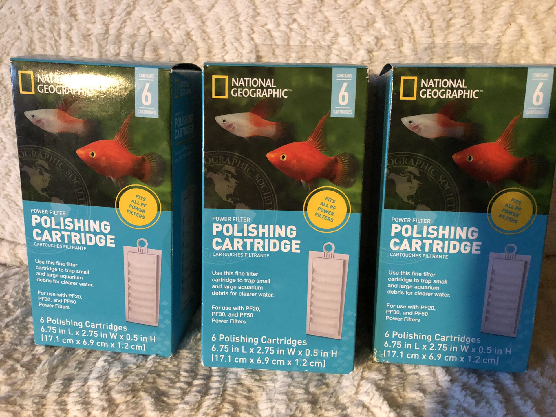 National Geographic power filter polishing cartridge. Brand new in boxes! Each box contains 6 Cartridges. Retails $21 a box, asking $10 each or all 3