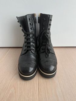 Chanel Black Leather Combat Boots
