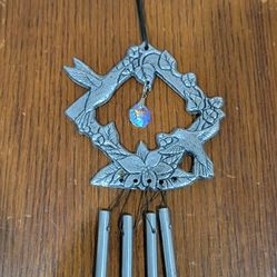 Vtg Metal Wind Chime Hummingbird  Kaleidoscope Effect Size 12" X 4"