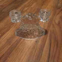 Vintage Clear Glass Double Arm Candelabra Candle Stick Holders