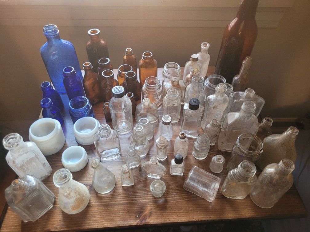 Collection Of 60+ Vintage Glass Bottles
