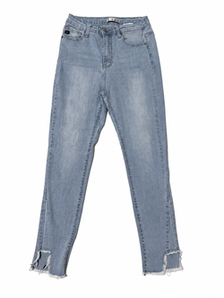 Vog Jeans Light Wash Slim Leg Jeans Frayed Hems Ankle Slits Size 9/10/ M