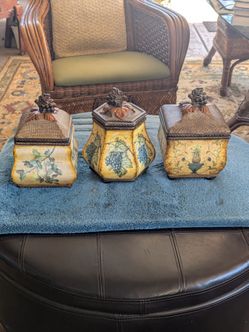Set of three Wooden fruit canister s