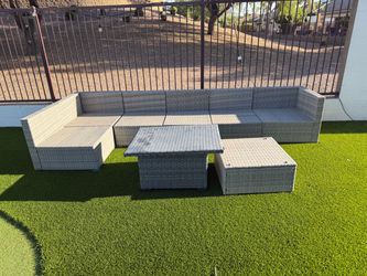 🔥 144” Large Outdoor Sectional Set – Wicker Patio Sofa + Table + Ottomans