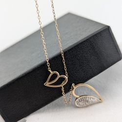 Savvy Cie 14K Gold Plated Sterling Silver Diamond Double Heart Lariat Necklace