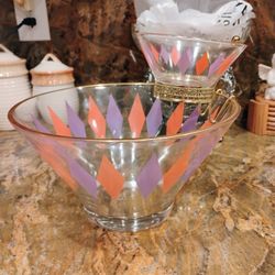 Vintage Hocking Harlequin chip and dip