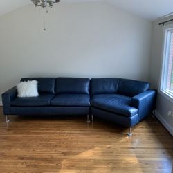 Blue Italian Leather Sectional