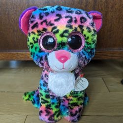 Ty Beanie Boos DOTTY the Rainbow Leopard 10" Plush Stuffed Animal. Pink Glitter Eyes.
