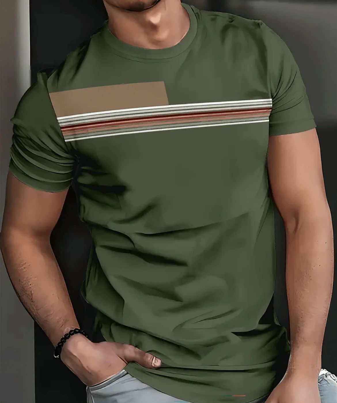 Men's Fashionable Striped Print Casual Sports Short Sleeve T-Shirt