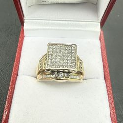 18kt Two Toned Iced Out Natural Diamond Square Cluster Solid Gold Ring