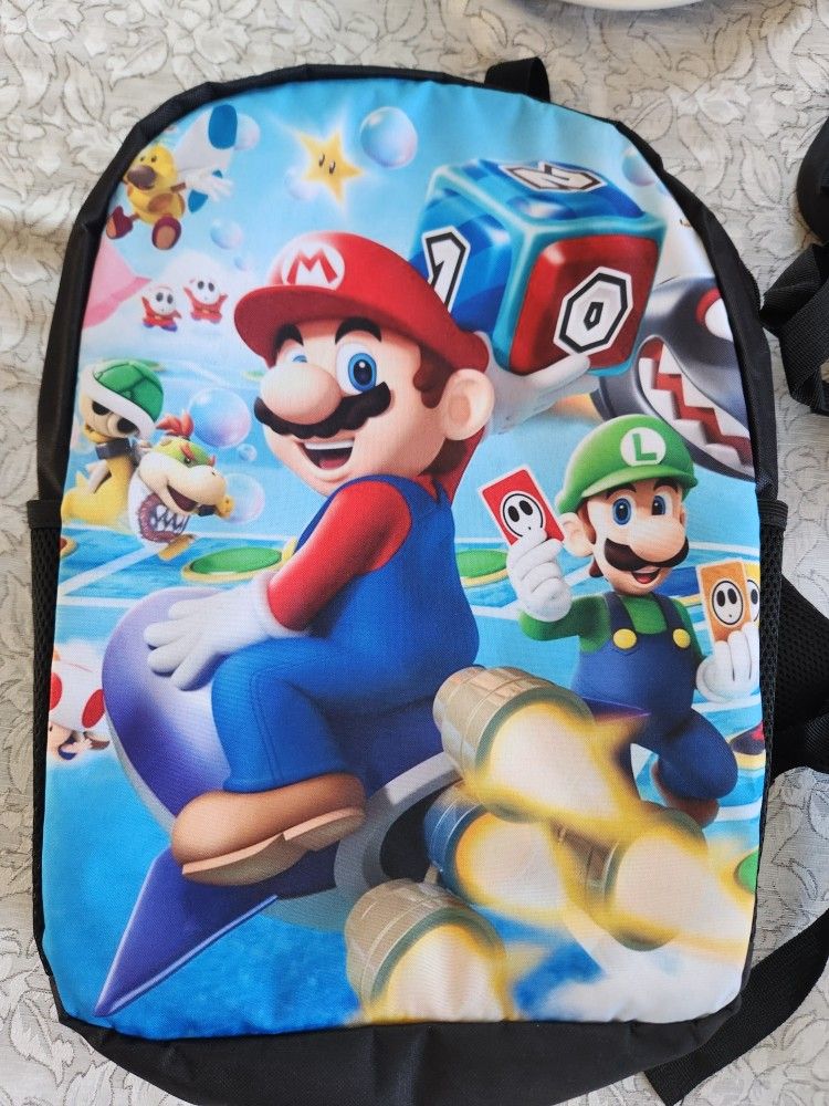 Kids School Backpack Lunch Bag Pencil Box Super Mario Bros & Luigi 16”
